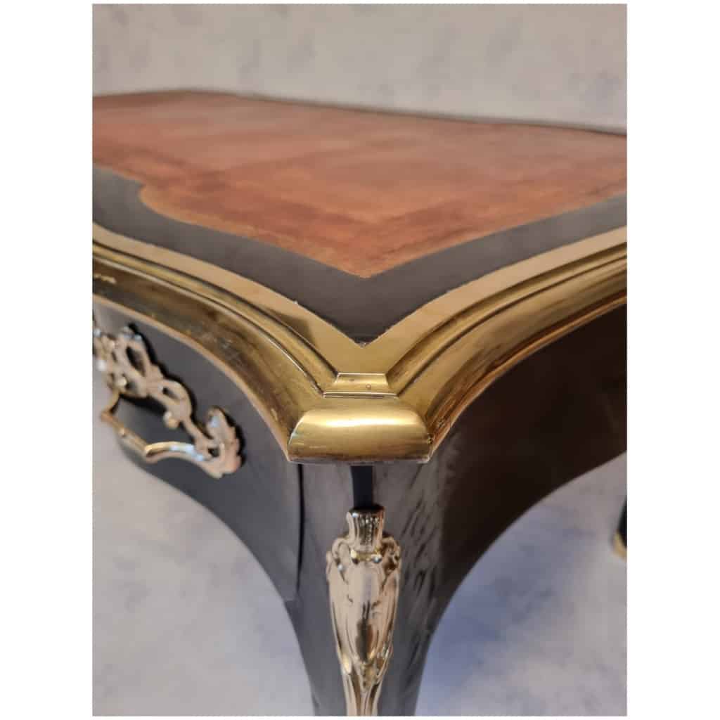 Louis XV Style Flat Desk – Blackened Wood, Leather & Bronze – 19th 14