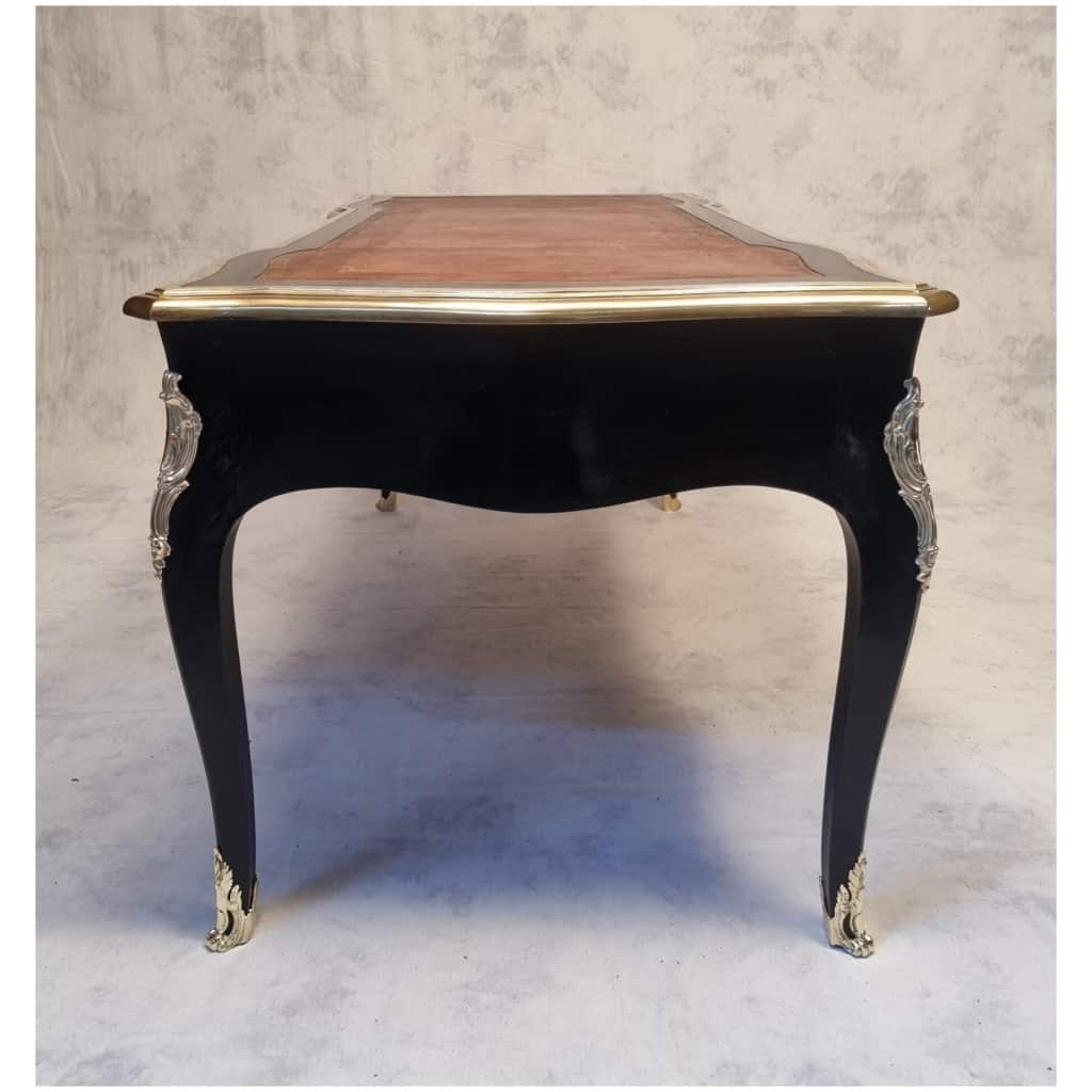 Louis XV Style Flat Desk – Blackened Wood, Leather & Bronze – 19th 8