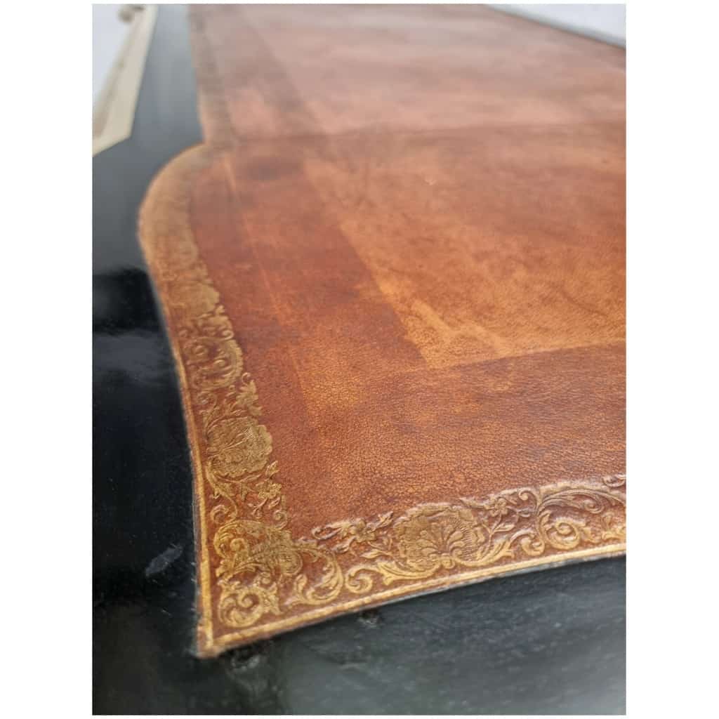 Louis XV Style Flat Desk – Blackened Wood, Leather & Bronze – 19th 13