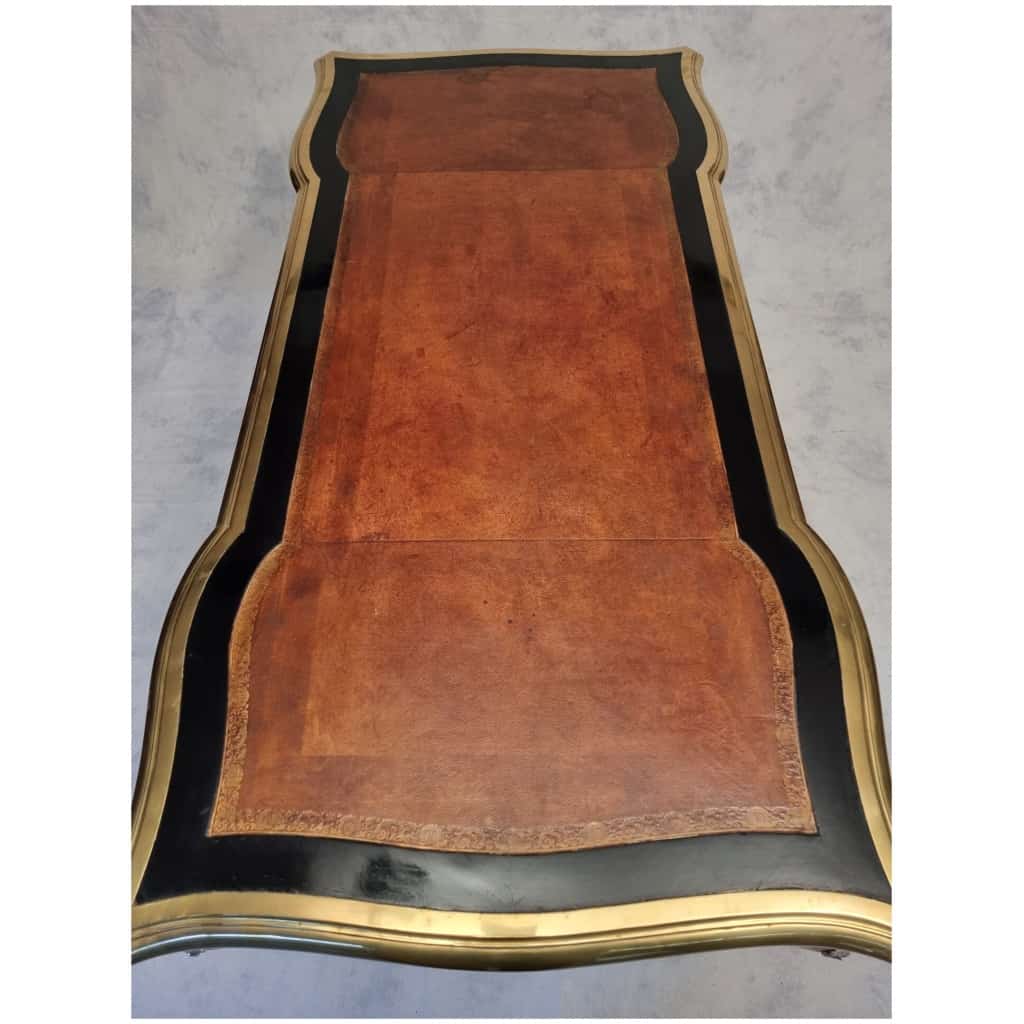 Louis XV Style Flat Desk – Blackened Wood, Leather & Bronze – 19th 10