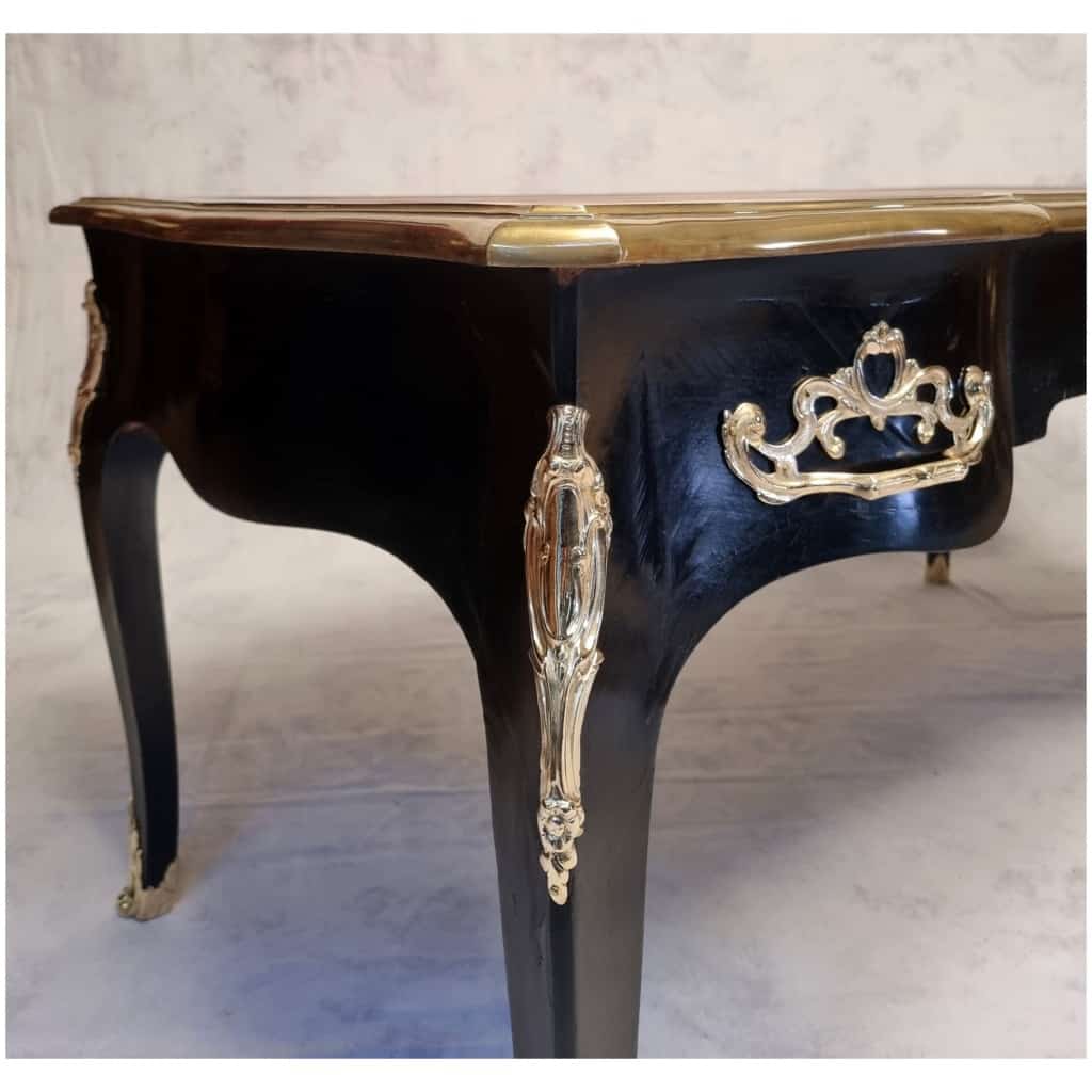Louis XV Style Flat Desk – Blackened Wood, Leather & Bronze – 19th 12