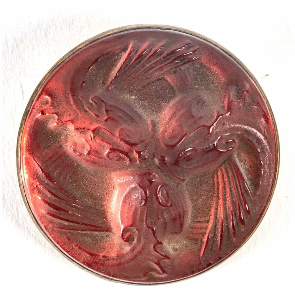 1911 René Lalique – Broche Poissons Verre Blanc Patiné Gris Sur Clinquant Rose 3