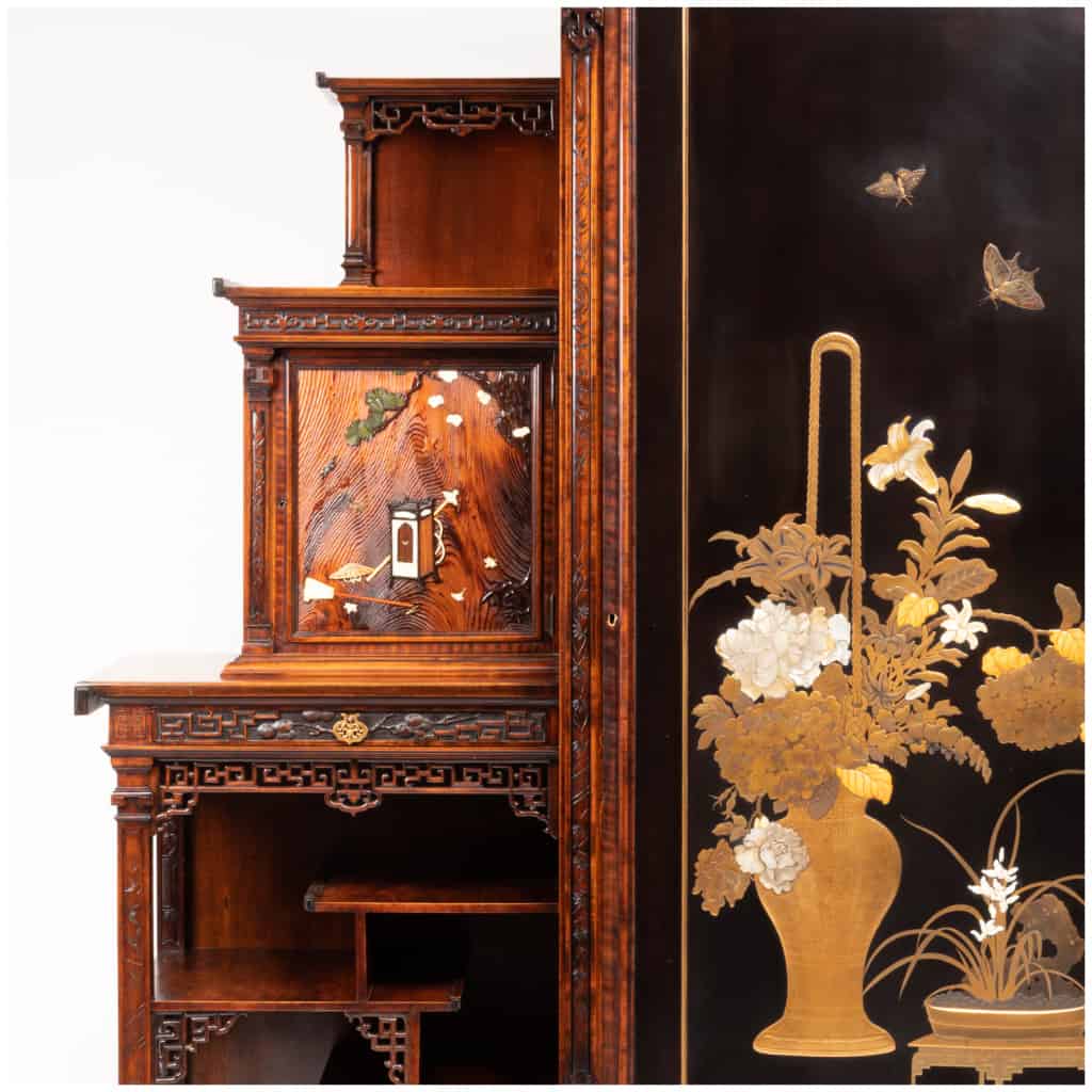 Gabriel Viardot (1830-1904), cabinet forming a cabinet in mahogany and lacquer, XIXe 5