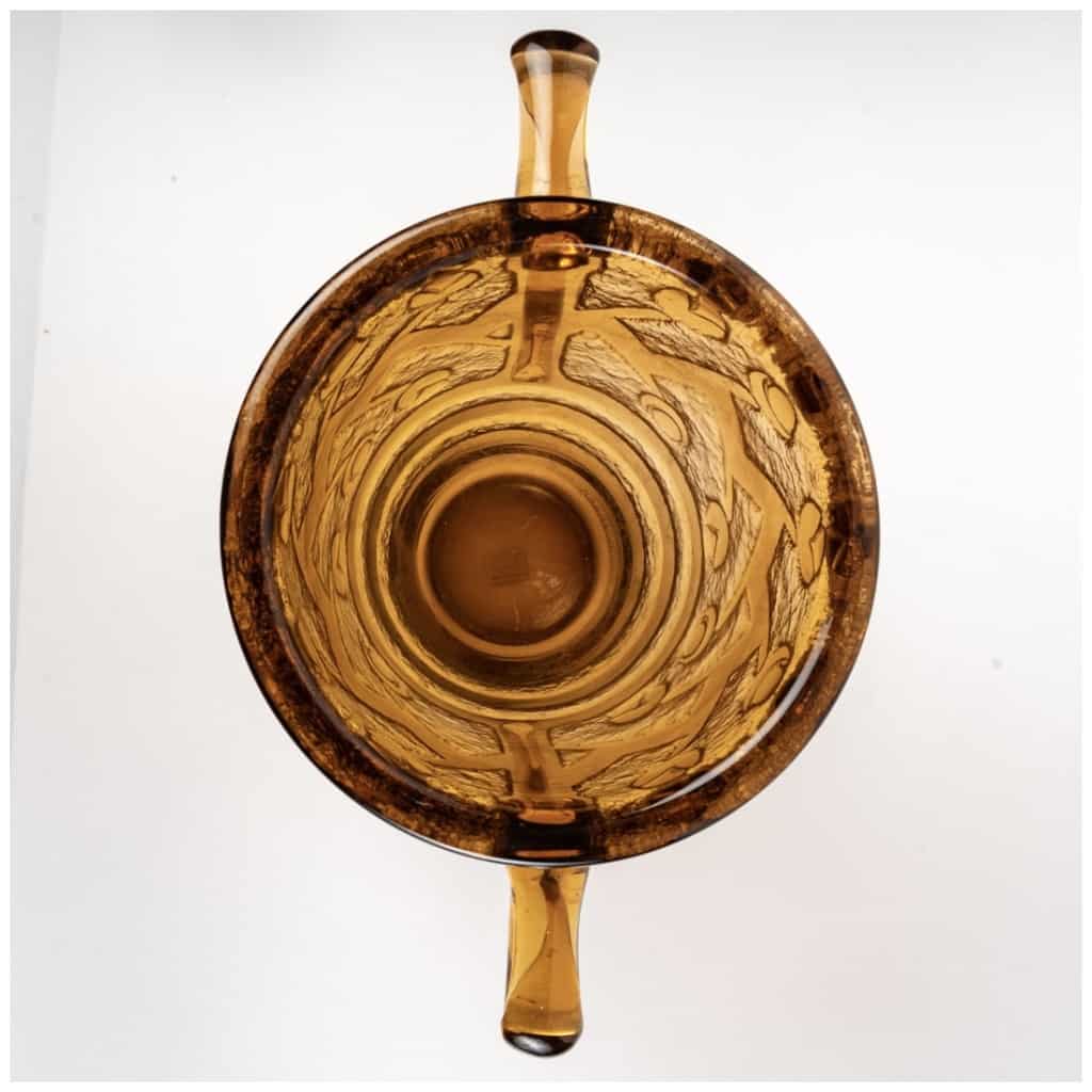 1930 Daum Nancy – Vase Art Déco Géométrique à Anses Verre Orange Ambré Dégagé à l’Acide 9