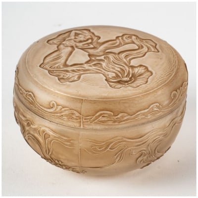 1912 René Lalique – Boîte l’Origan Verre Blanc Patiné Sépia Pour Coty