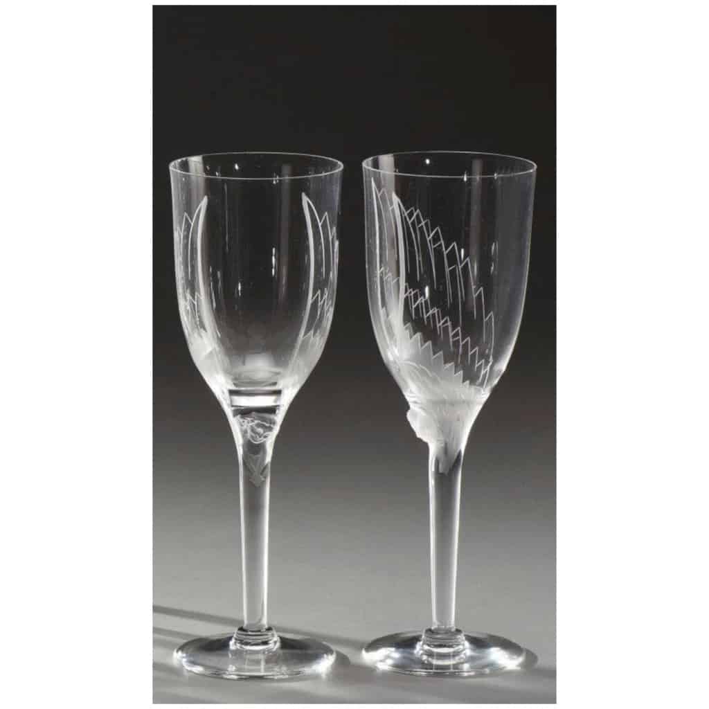 Marc Lalique : Deux flûtes à champagne  » Ange  » en Cristal 3