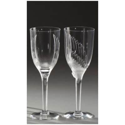 Marc Lalique : Deux flûtes à champagne  » Ange  » en Cristal
