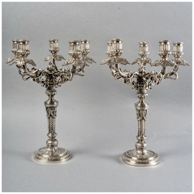 1890 Wolfers - Pair Of Candelabra Candlesticks Sterling Silver