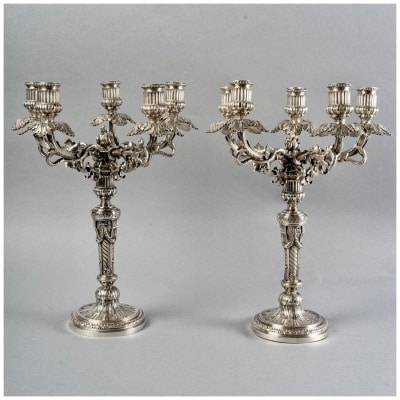 1890 Wolfers – Paire De Candélabres Bougeoirs Argent Massif
