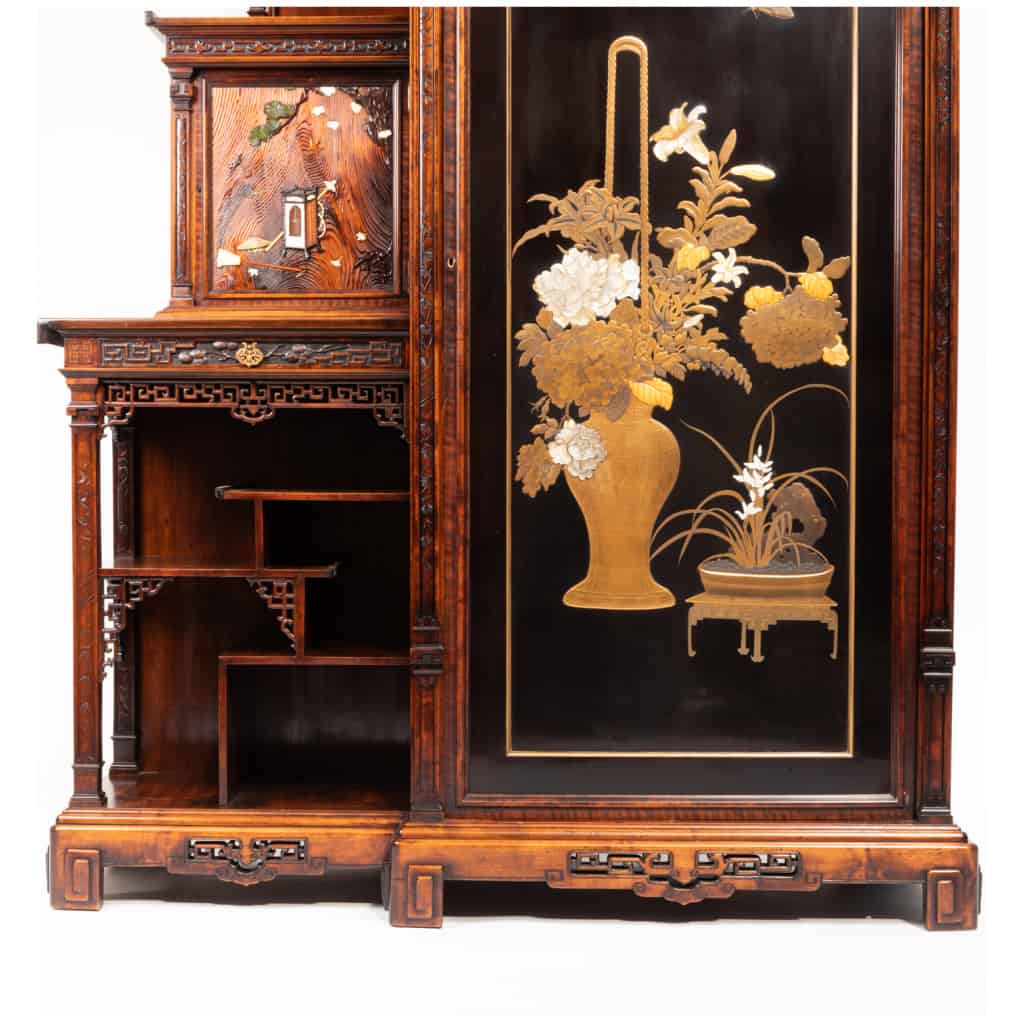 Gabriel Viardot (1830-1904), cabinet forming a cabinet in mahogany and lacquer, XIXe 8