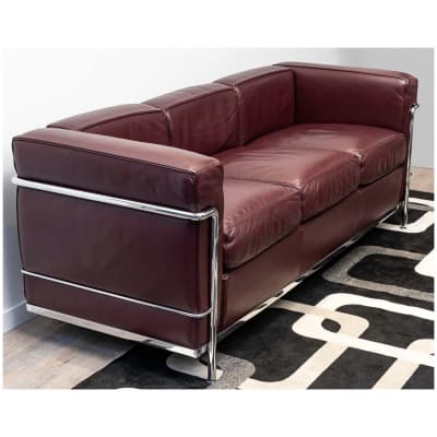 Le Corbusier, Perriand, Jeanneret – Cassina – Canapé Lc2 Cuir Rouge Bordeaux Profond 3 Places