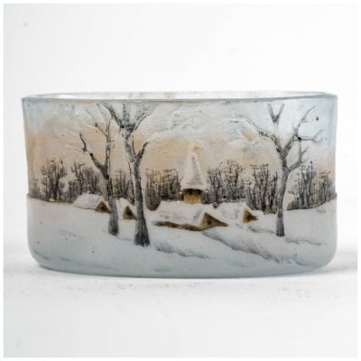 Daum Nancy – Saleron Verre Dégagé à l’Acide Village Moulins Sous La Neige