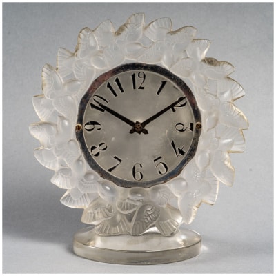 1931 René Lalique – Pendule Roitelets Verre Blanc Mouvement Mécanique Oméga