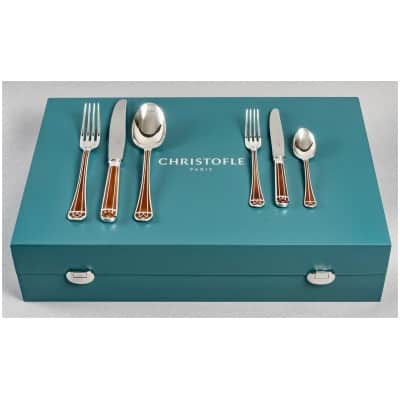 Christofle – Ménagère Talisman Métal Argenté Laque De Chine Sienne – 72 Pièces En Coffret