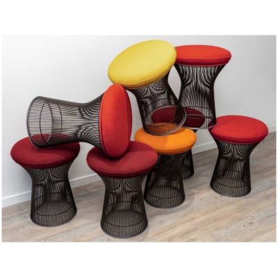 Warren Platner – Knoll International – Tabouret Tissus Kvadrat Tonus Structure Métal Bronze