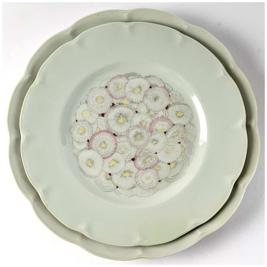 1928 Suzanne Lalique & Haviland – Service De Table Pâquerettes Porcelaine Celadon – 22 Pièces 6