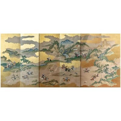 Rare Paravent Japonais d’une Scène de Chasse 17/18ème siècle