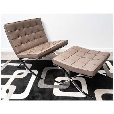 Ludwig Mies Van Der Rohe – Knoll International – Low Chair And Ottoman Barcelona Taupe Leather