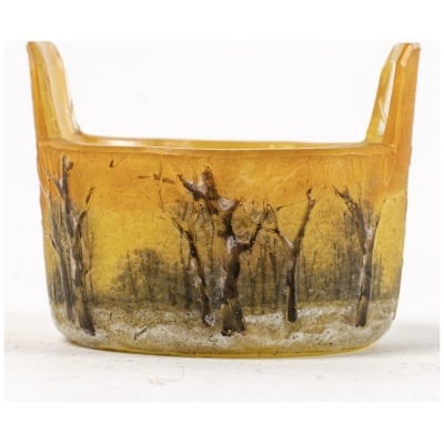 Daum Nancy – Saleron Verre Dégagé à l’Acide Forêt Sous La Neige