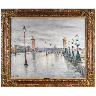 Serge Belloni « Le peintre de Paris » – Le Pont Alexandre III vers 1970-1980 huile sur toile