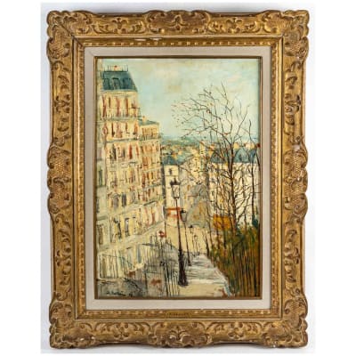 Serge Belloni « Le peintre de Paris » – La rue Muller à Montmartre huile sur carton vers 1955