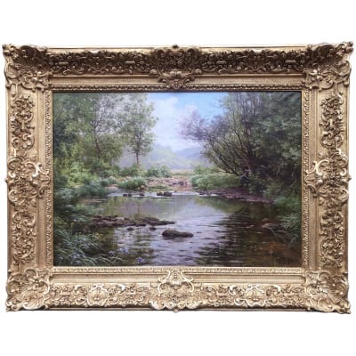 His René French Painting Early XNUMXth Century River In The Undergrowth Oil On Canvas Signed