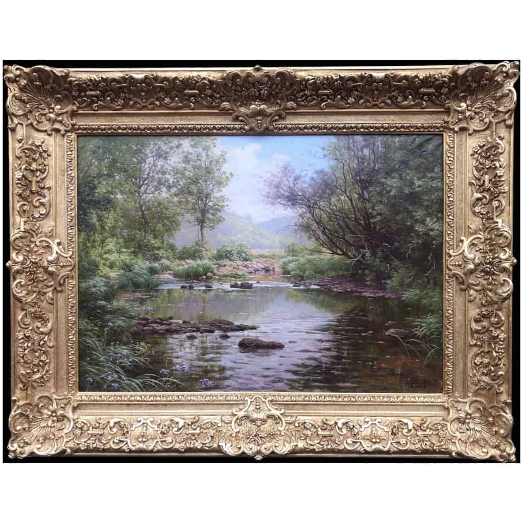 His René Peinture Française Début XXème Siècle Rivière En Sous Bois Huile Sur Toile Signée 5