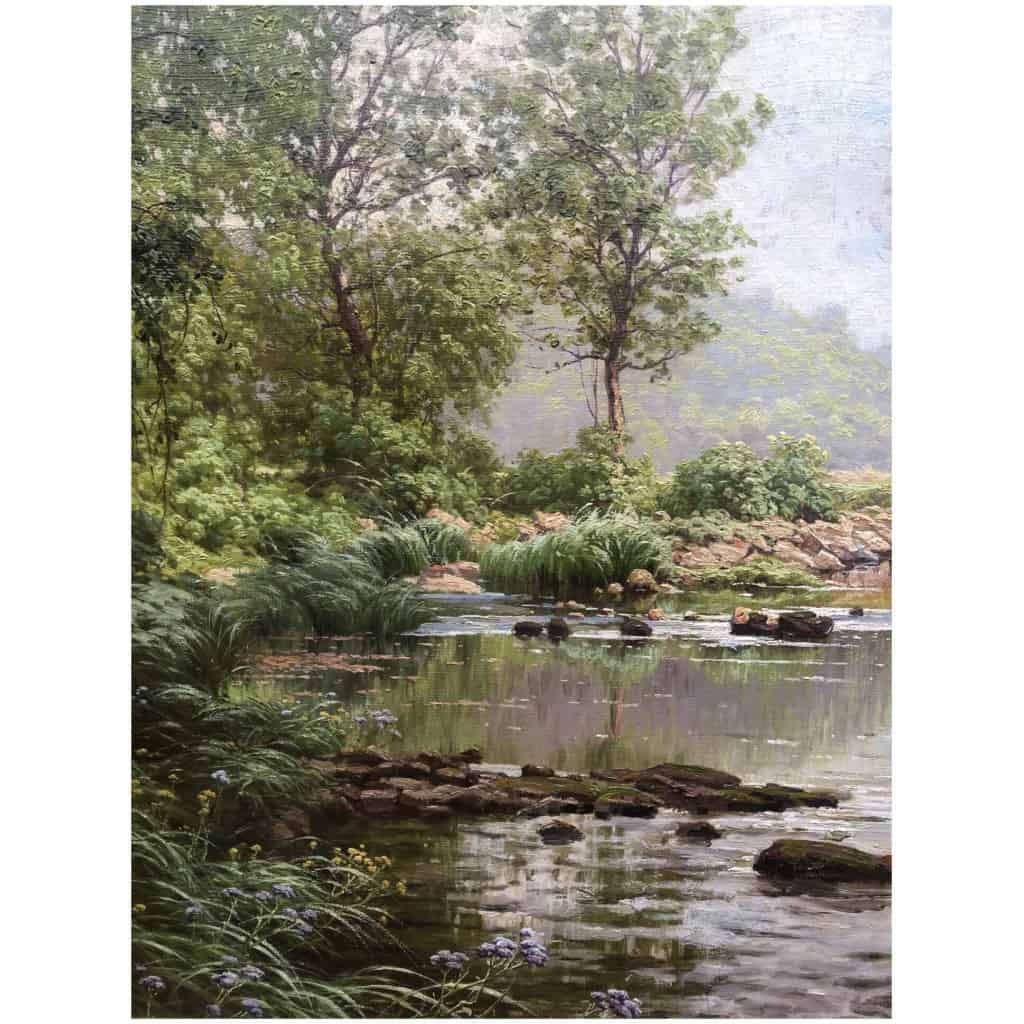 His René French Painting Early 11th Century River In The Undergrowth Oil On Canvas Signed XNUMX