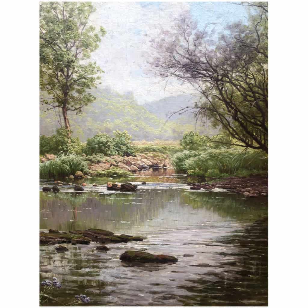 His René French Painting Early 10th Century River In The Undergrowth Oil On Canvas Signed XNUMX