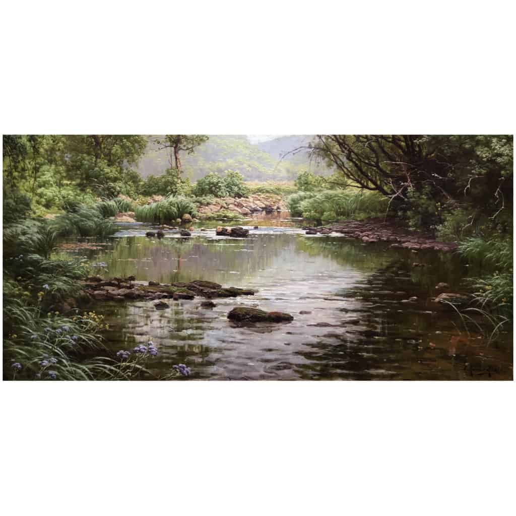 His René French Painting Early 8th Century River In The Undergrowth Oil On Canvas Signed XNUMX