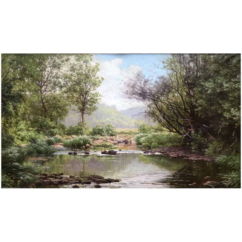 His René Peinture Française Début XXème Siècle Rivière En Sous Bois Huile Sur Toile Signée 7