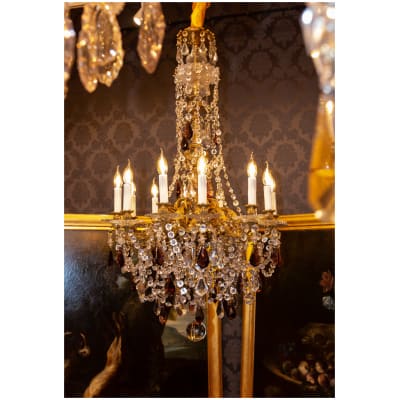 Gilt bronze chandelier decorated with white cut crystal and amethyst Napoleon III period circa 1860