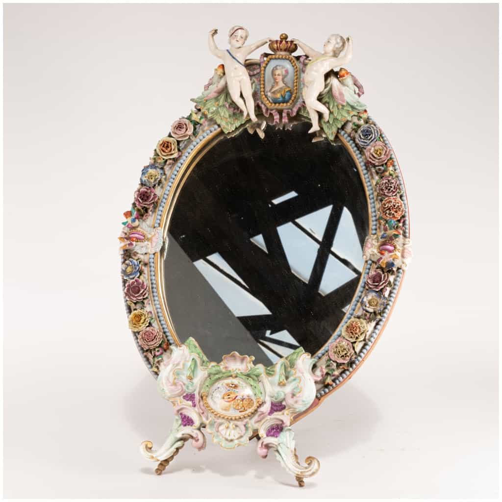 In the style of Meissen, large porcelain table mirror, XIXand 3