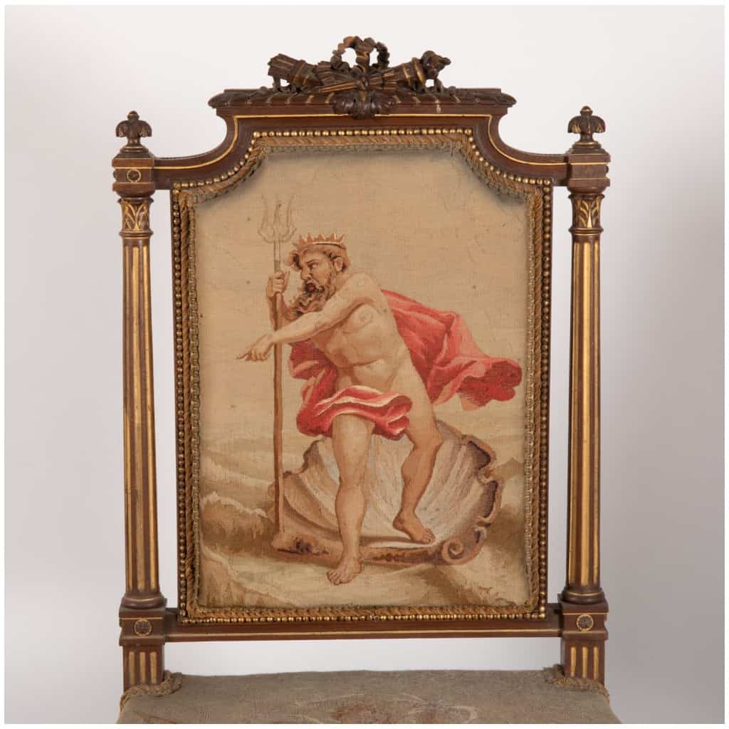 Mobilier de salon style Louis XVI en bois naturel et tapisserie d’Aubusson, XIXe 12