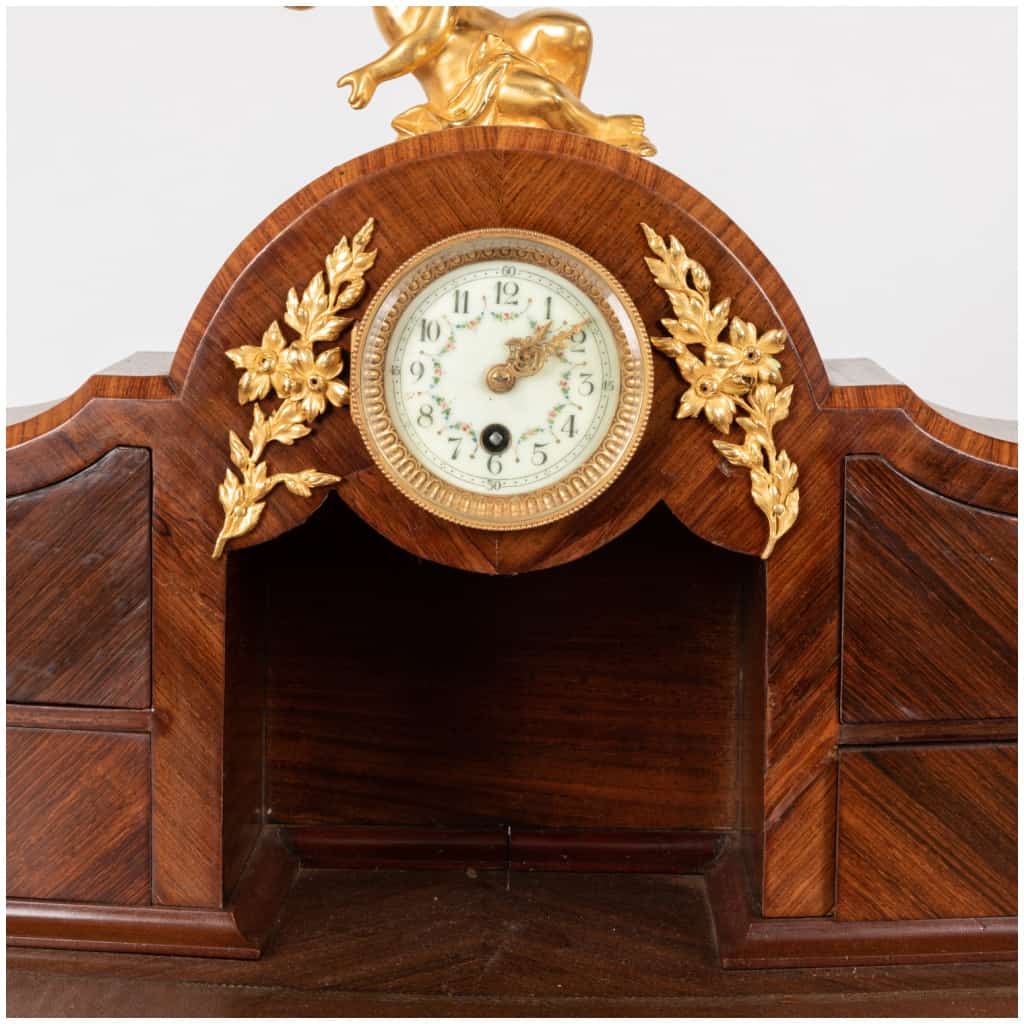 Lady's desk at the clock in precious wood marquetry and gilded bronze, XIXe 12