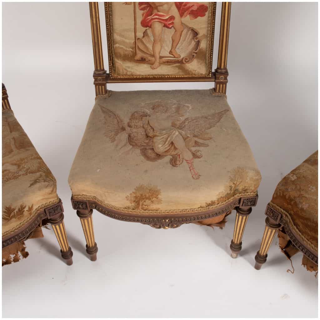 Mobilier de salon style Louis XVI en bois naturel et tapisserie d’Aubusson, XIXe 13