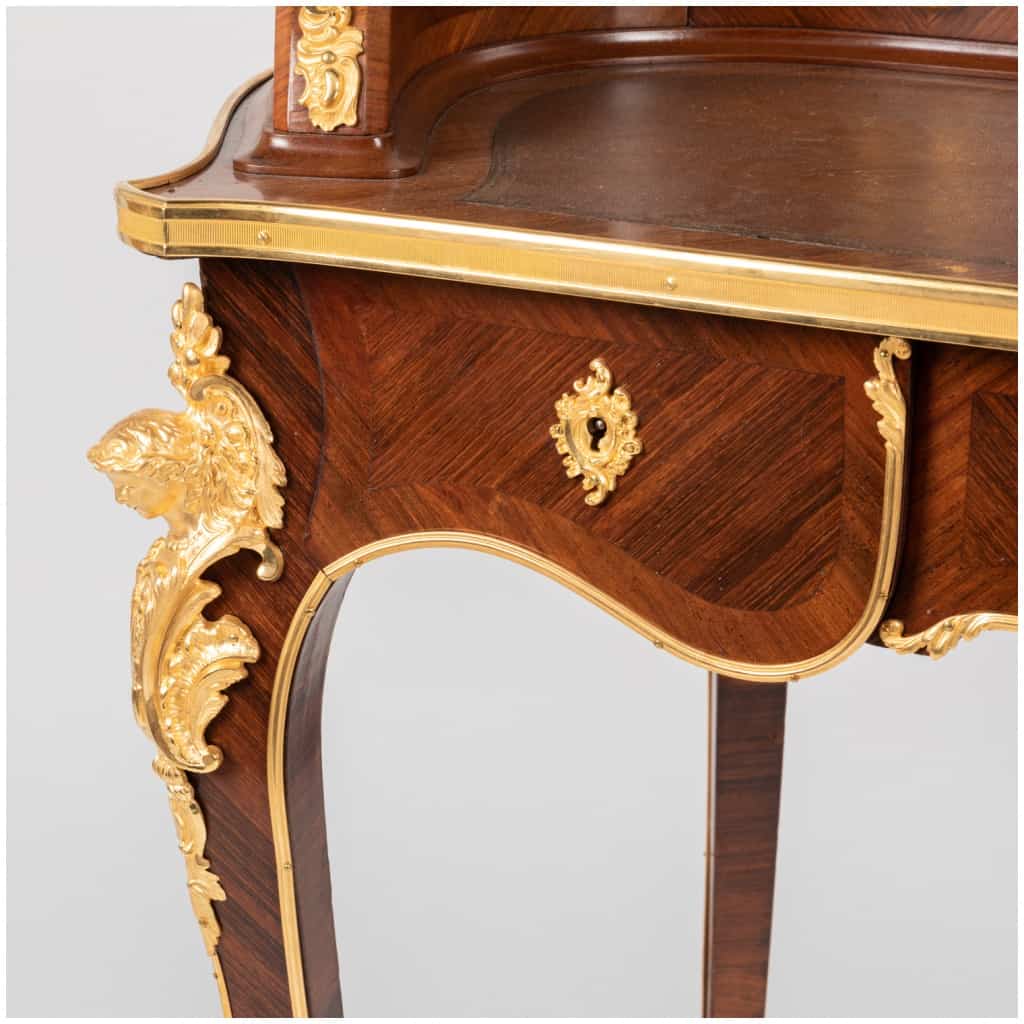 Lady's desk at the clock in precious wood marquetry and gilded bronze, XIXe 14