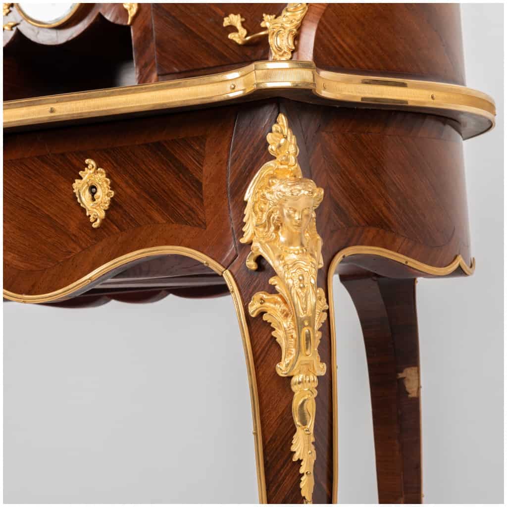 Lady's desk at the clock in precious wood marquetry and gilded bronze, XIXe 16