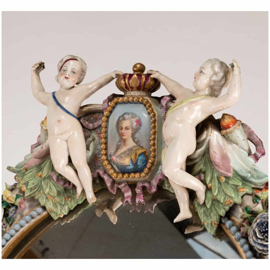 In the style of Meissen, large porcelain table mirror, XIXand 4