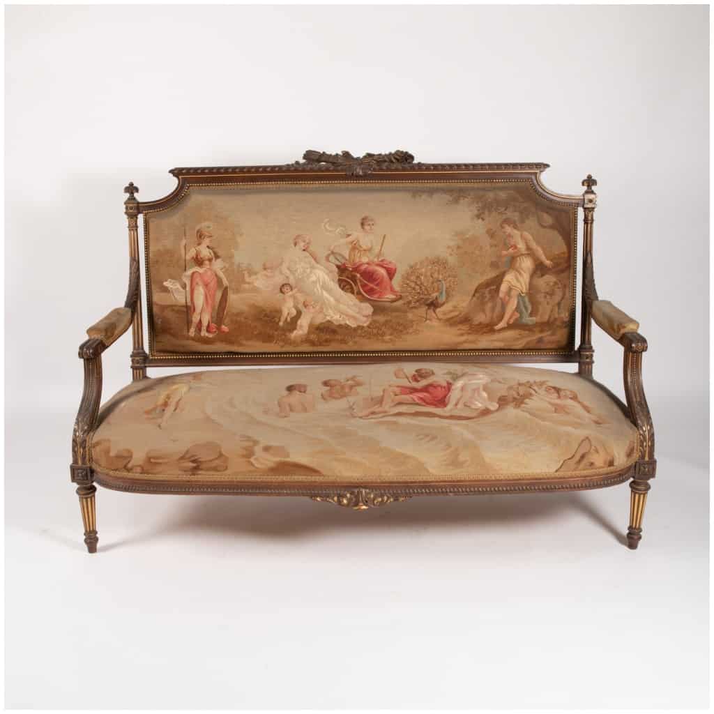 Mobilier de salon style Louis XVI en bois naturel et tapisserie d’Aubusson, XIXe 4