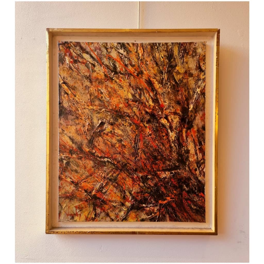 Peinture abstraite – « Arbre de feu » de Robert Wogensky – Huile sur Toile – Ca 1960 3