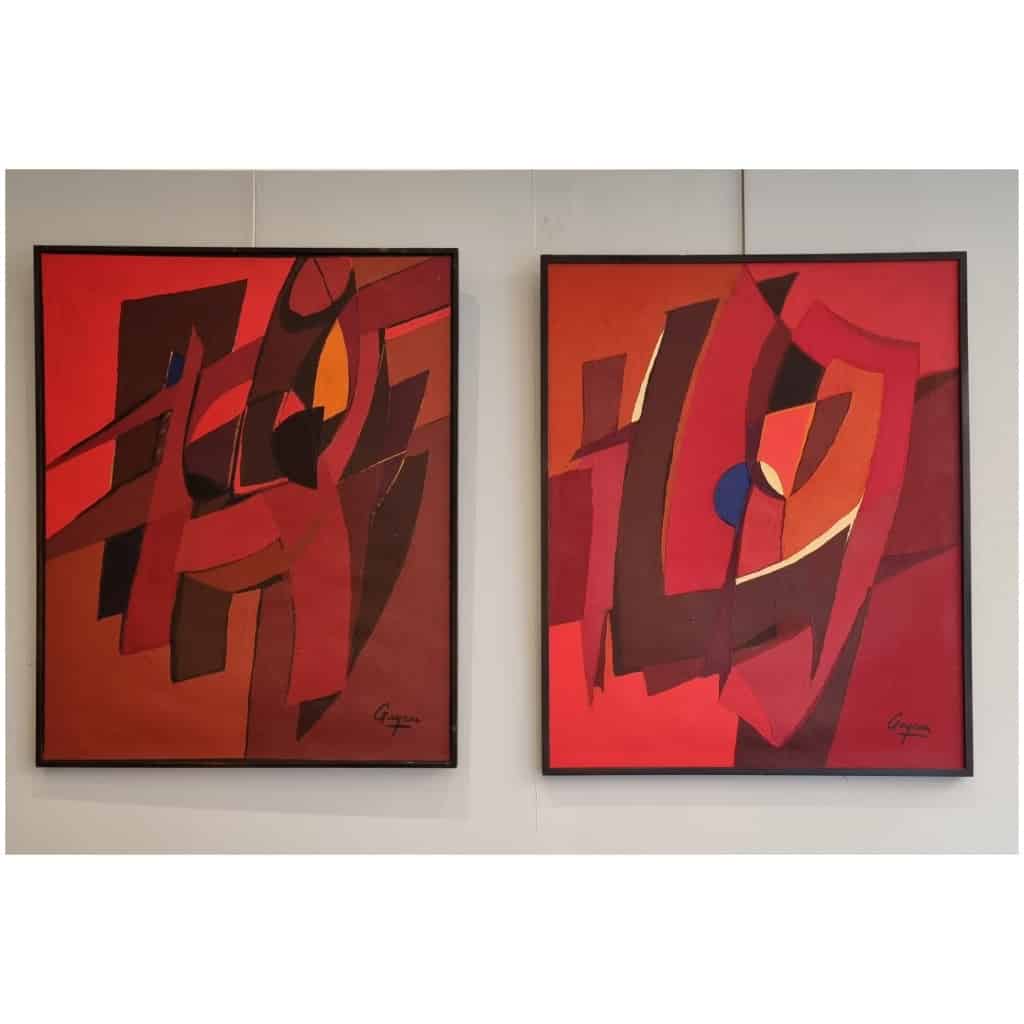 Pair of Abstract Canvases – Guy Leclerc Gayrau – New School of Paris – Ca 1960 3