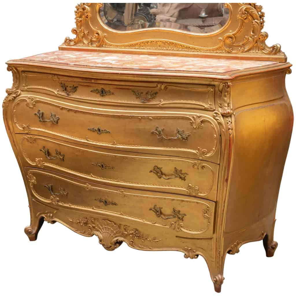 Paire de commodes avec miroirs en bois doré et dessus en marbre, XIXe 5