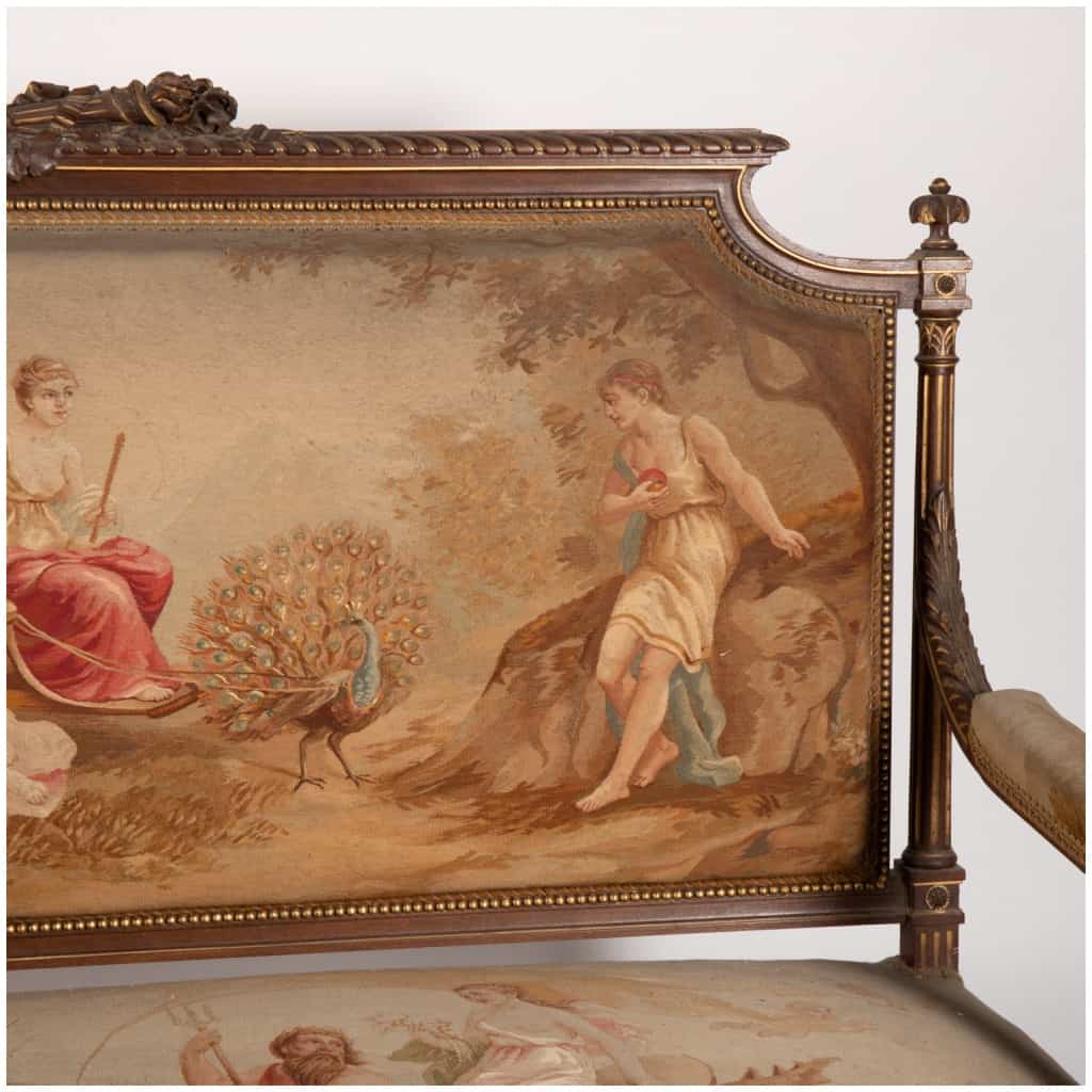Louis-style living room furniture XVI in natural wood and Aubusson tapestry, XIXe 5