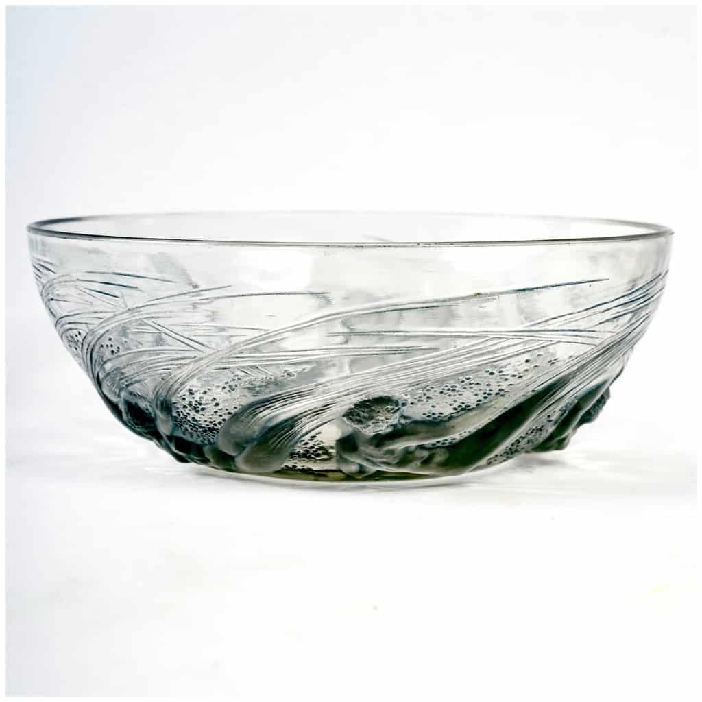 1921 René Lalique – Coupe Ondines Verre Blanc Patiné Bleu 4