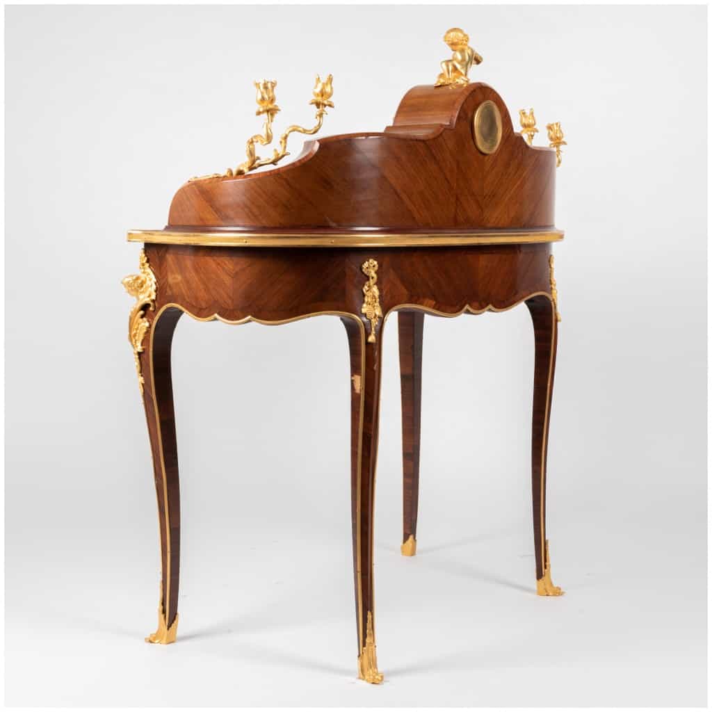 Lady's desk at the clock in precious wood marquetry and gilded bronze, XIXe 6