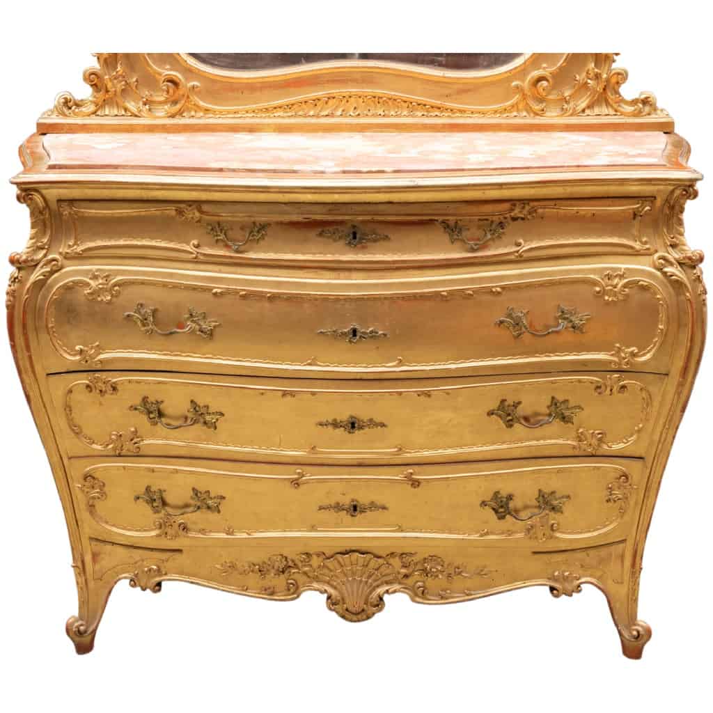 Pair of chests of drawers with gilded wood mirrors and marble top, XIXe 6