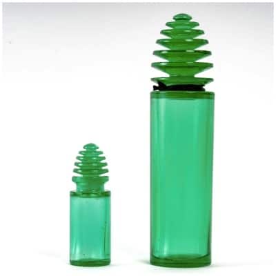 1929 René Lalique – Paire De Flacons Sans Adieu Verre Vert Emeraude Pour Worth