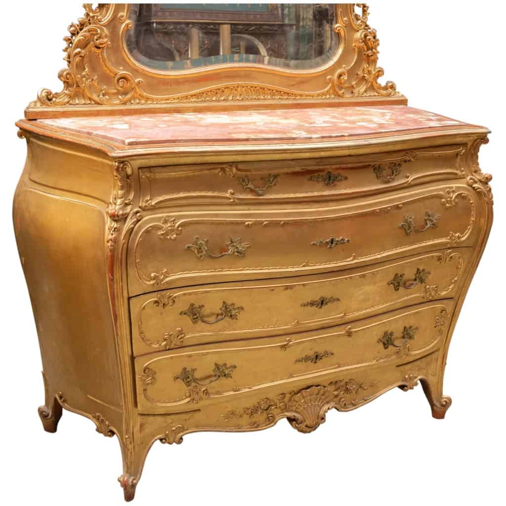 Paire de commodes avec miroirs en bois doré et dessus en marbre, XIXe 7