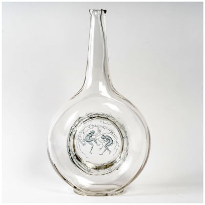 1912 René Lalique – Carafe Deux Danseuses Verre Blanc Patiné Bleu